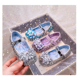 Sparkly Purple Crystal Princess Shoes for Girls - Glitter Mary Jane Flats with Rhinestone Flower for Party