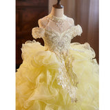 Luxury Yellow Flower Girl Dress with Ruffles | Princess Pageant Gala Gown