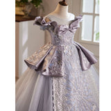 Vintage Lavender Gray Starry Night Baby Flower Girl Dress for Weddings & Parties