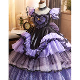 Black & Purple Pageant Flower Girl Dress | Luxury Girls Tiered Gothic Princess Ball Gown