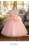 Pink Pearl Flower Girl Dress for Wedding | Kids Birthday Party Gown