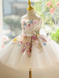 Floral Applique Baby Girl Birthday Dress - Elegant Tulle Baptism Gown, Graduation & Wedding Flower Girl Dress
