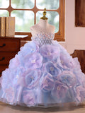 Luxury Pastel Flower Girl Dress with 3D Florals | Princess Pageant & Pianist Gown