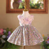 Pastel Pink & Purple Sparkly Baby Girl Pageant Dress for 1st Birthday