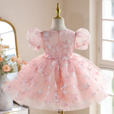 Pink Sequin Flower Girl Dress Luxury Tulle Princess Pageant Gown for Toddler Birthday Party