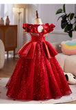 Red & Gold Girls Pageant Dress | Luxury Kids Holiday Gala Birthday Party Gown