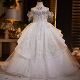 Luxury White Flower Girl Dress with Tassel Crystals | Princess Pageant Gown