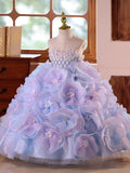 Luxury Pastel Flower Girl Dress with 3D Florals | Princess Pageant & Pianist Gown