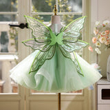 Baby Green Fairy Princess Dress with Butterfly Wings - 3D Floral Tulle Tutu Gown for Toddler Birthday & Forest Party Costume