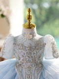 Light Blue Rhinestone Flower Girl Dress |  Kids Birthday Princess Pageant  Gown