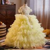Luxury Yellow Flower Girl Dress with Ruffles | Princess Pageant Gala Gown