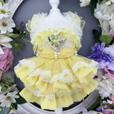 Luxury Yellow Lace Princess Dog Dress - Handmade Cat Party Gown