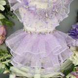 Lavender Rhinestone Butterfly Dog Princess Dress Pearl Tulle Pet  CatsTutu Gown