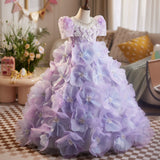 Lavender Purple Girls Pageant Dress | Luxury 3D Floral Gown