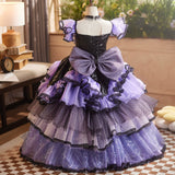Black & Purple Pageant Flower Girl Dress | Luxury Girls Tiered Gothic Princess Ball Gown