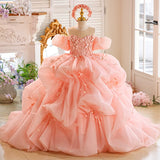 Peach Pink Girls Pageant Dress | Luxury Flower Girl Gown