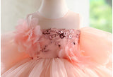 Luxury Pink Flower Girl Dress with Sequin Floral Bodice & Detachable Train