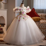 Luxury Flower Girl Dress with Floral Embroidery | Princess Pageant Gown