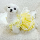 Luxury Yellow Lace Princess Dog Dress - Handmade Cat Party Gown