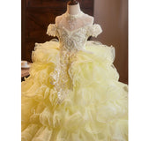 Luxury Yellow Flower Girl Dress with Ruffles | Princess Pageant Gala Gown
