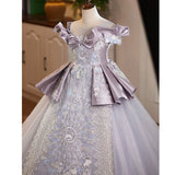 Vintage Lavender Gray Starry Night Baby Flower Girl Dress for Weddings & Parties