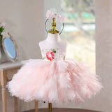 Luxury Pink Floral Sequin Flower Girl Dress with Ruffled Tutu Skirt