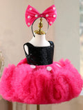 Fuchsia Pink Princess Birthday Dress for Toddler Girls | Sequin Flower Girl & 1st Cake Smash Tutu Gown with Matching Headband