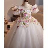 Luxury Flower Girl Dress with Floral Embroidery | Princess Pageant Gown