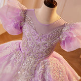 Lilac Princess Pageant Flower Girl Dress | Girls Beaded Embroidery Pageant Gown
