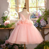 Pink Pearl Flower Girl Dress for Wedding | Kids Birthday Party Gown