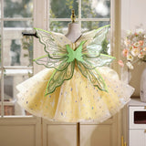 Baby Yellow Fairy Princess Dress with Wings - 3D Floral Vine Tutu Gown for Toddler Birthday & Enchanted Forest Party