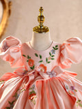 Pink Satin Flower Girl Dress & Princess Dress: Embroidered Kids Party Gown