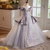 Vintage Lavender Gray Starry Night Baby Flower Girl Dress for Weddings & Parties