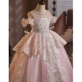Luxury Pink Flower Girl Dress with Iridescent Sequins | Pageant Princess Gown