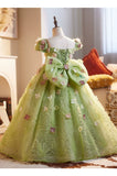 Sage Green Fairy Flower Girl Dress 3D Multi-Color Floral Birthday Princess Gown