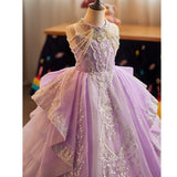 Lavender Purple Girls Pageant Dress | Luxury Pearl Tassel Gown