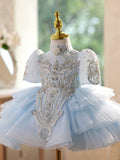 Light Blue Rhinestone Flower Girl Dress |  Kids Birthday Princess Pageant  Gown