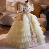 Cream Yellow Girls Pageant Dress | Luxury Chinoiserie Gown