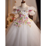 Luxury Flower Girl Dress with Floral Embroidery | Princess Pageant Gown