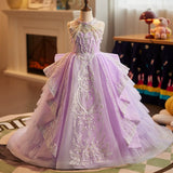 Lavender Purple Girls Pageant Dress | Luxury Pearl Tassel Gown