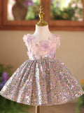 Pastel Pink & Purple Sparkly Baby Girl Pageant Dress for 1st Birthday
