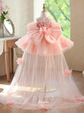 Luxury Pink Flower Girl Dress with Sequin Floral Bodice & Detachable Train