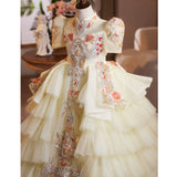 Cream Yellow Girls Pageant Dress | Luxury Chinoiserie Gown