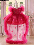 Fuchsia Pink Butterfly Detachable Train Flower Girl Dress | Toddler Pageant Birthday Gown