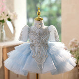 Light Blue Rhinestone Flower Girl Dress |  Kids Birthday Princess Pageant  Gown
