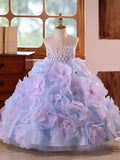 Luxury Pastel Flower Girl Dress with 3D Florals | Princess Pageant & Pianist Gown