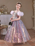 Iridescent Purple Sequin Flower Girl Dress - Baby Kids Birthday Party Pageant Ball Gown
