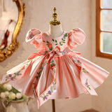 Pink Satin Flower Girl Dress & Princess Dress: Embroidered Kids Party Gown