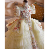 Cream Yellow Girls Pageant Dress | Luxury Chinoiserie Gown