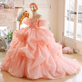 Peach Pink Girls Pageant Dress | Luxury Flower Girl Gown